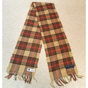 Mens Scarf-HIGHLAND TWEEDS-British Isles-brown/red plaid 100% wool fringe-10x69